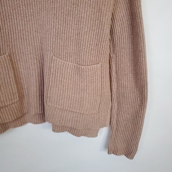 Madewell Knit Sweater Women's XS Blush Pink Boxy Cropped Ribbed Pullover Pockets - Picture 6 of 14